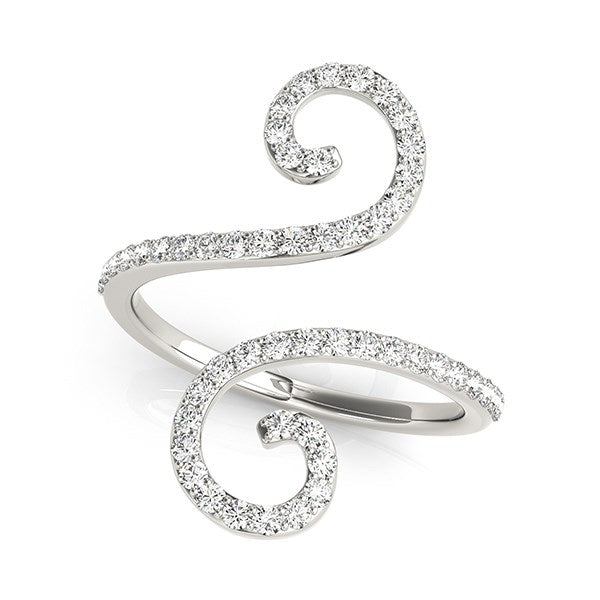 14k White Gold Diamond Open Flourish Style Ring (1/2 cttw) in a sleek high-contrast midnight luxury editorial style